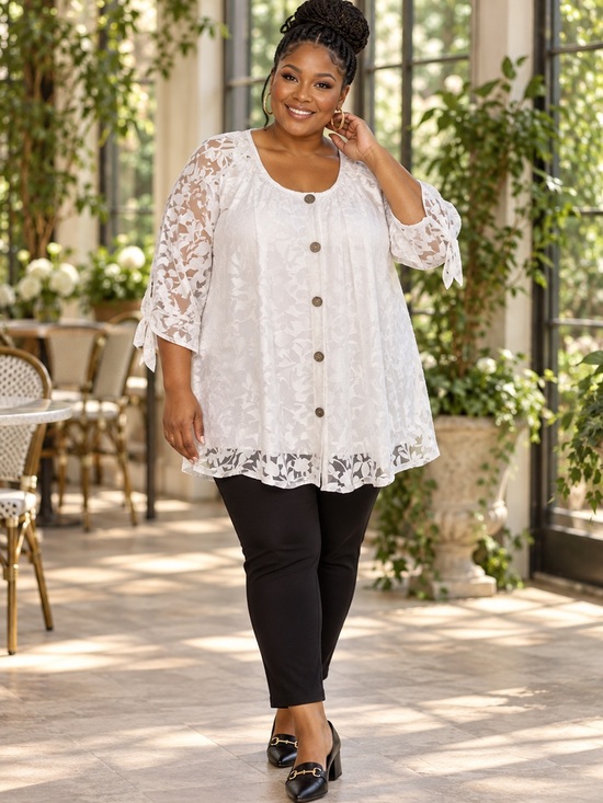 Nina Leonard Tops - Nina Leonard White Floral Burnout Layered Tunic Blouse Plus Size 3XL